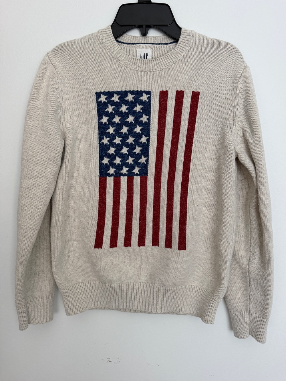 GAP Kids Flag Crewneck Sweater XL 12 Oatmeal Tan Boys